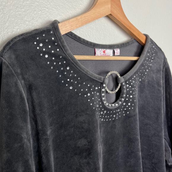 Quacker Factory XL Gray‎ Velour Bling Embellished Keyhole Long Sleeve Tunic - Picture 4 of 8